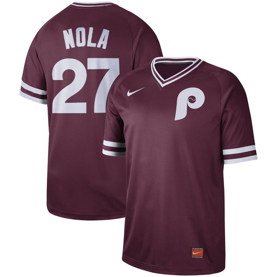 Men Philadelphia Phillies #27 Nola Red Nike Cooperstown Collection Legend V-Neck MLB Jersey->philadelphia phillies->MLB Jersey